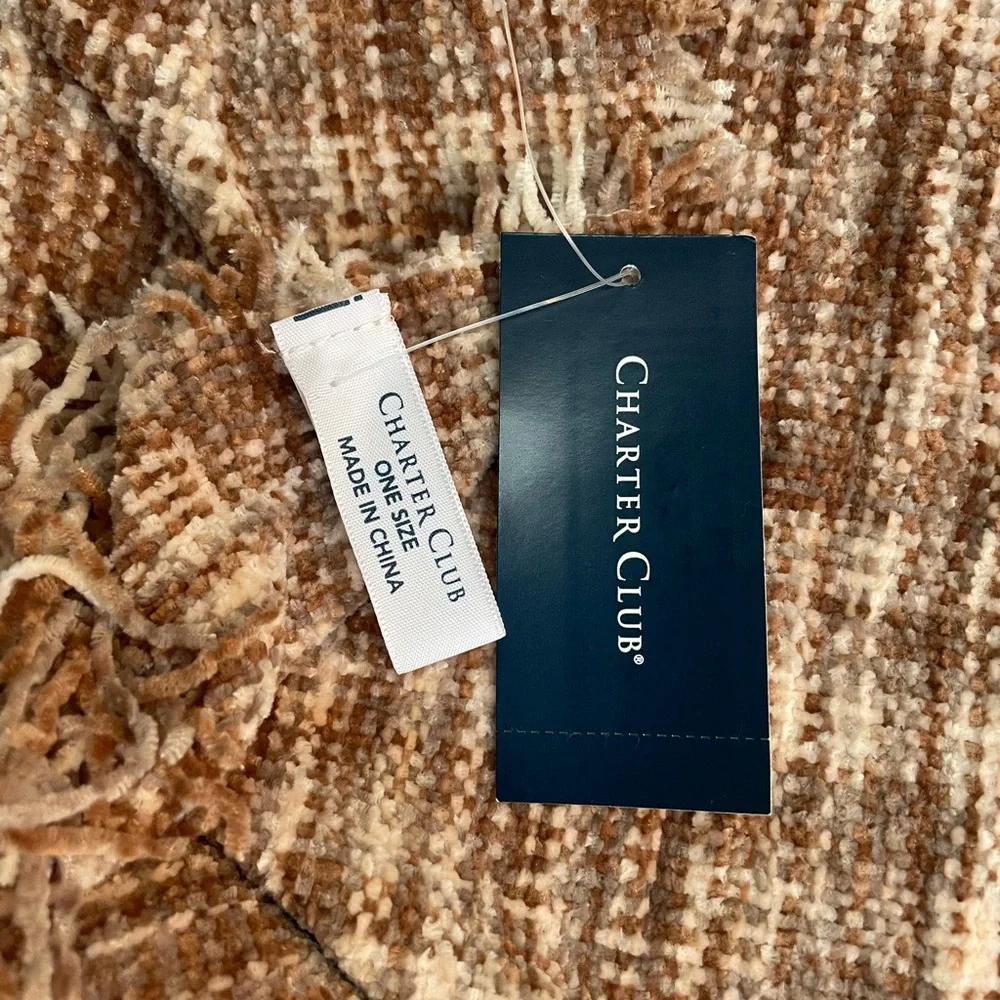 CHARTER CLUB Chenille Ultra Soft Spacedye Wrap Scarf Fringe Tassel Ivory Combo